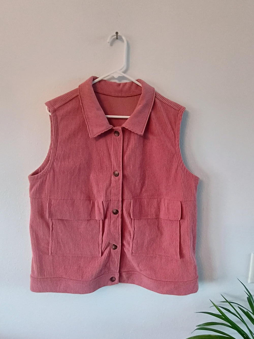 Emery Rose XL Dusty Pink Corduroy Utility Vest Cropped Button Front Pockets
